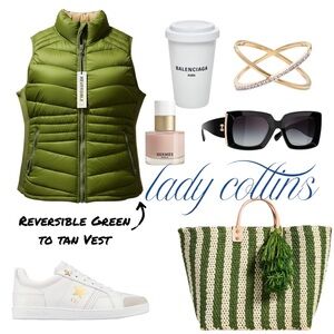 Green & Tan Reversible Puffer Vest